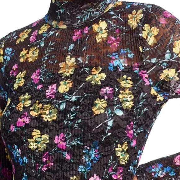 AQUA Puckered Lace Dress Floral/Mulit - Picture 3 of 14